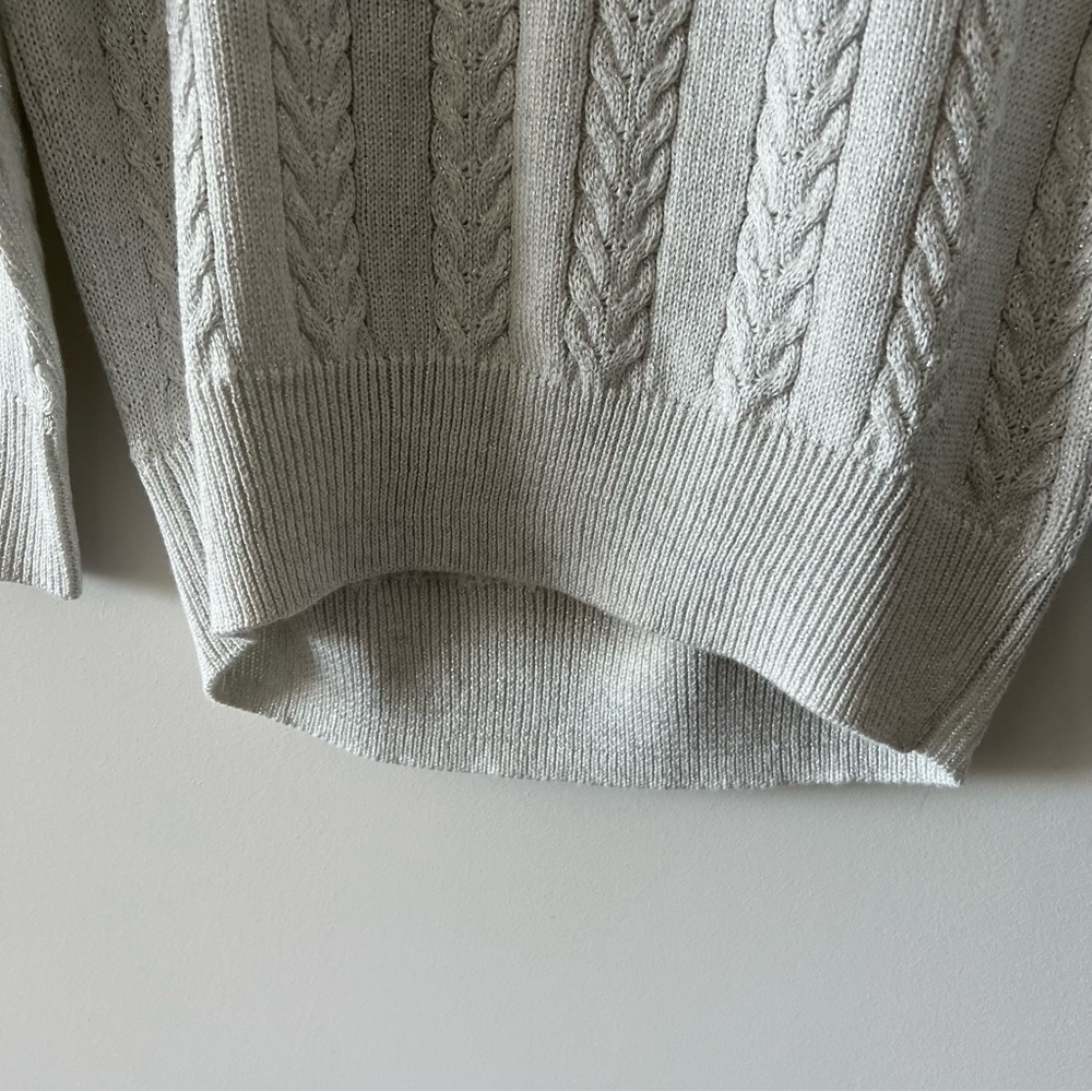 Athleta Crossroads Crew Sweater In Bright White Metallic Cable Knit H - Picture 9 of 12